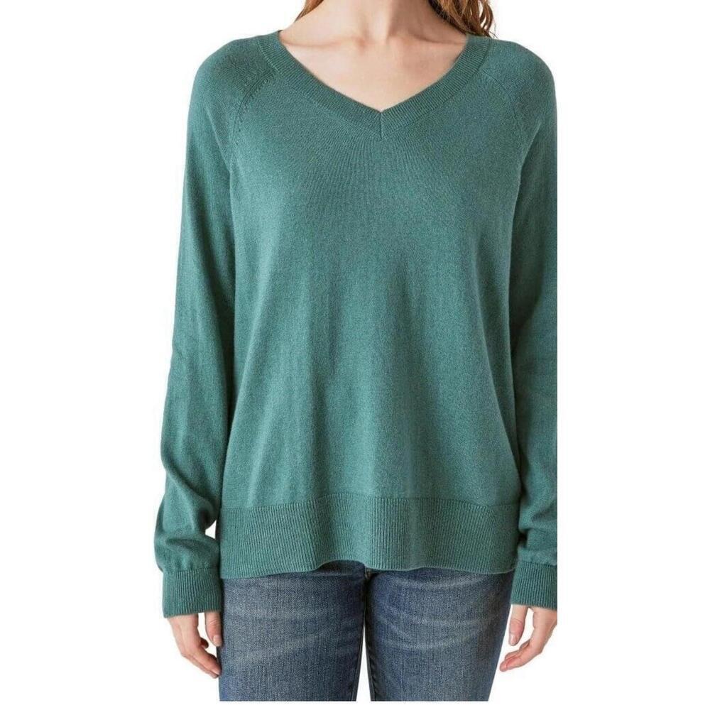 Lucky Brand Women's V-Neck Sweater, Long Sleeves, Cotton Blend SIZE M.   BL